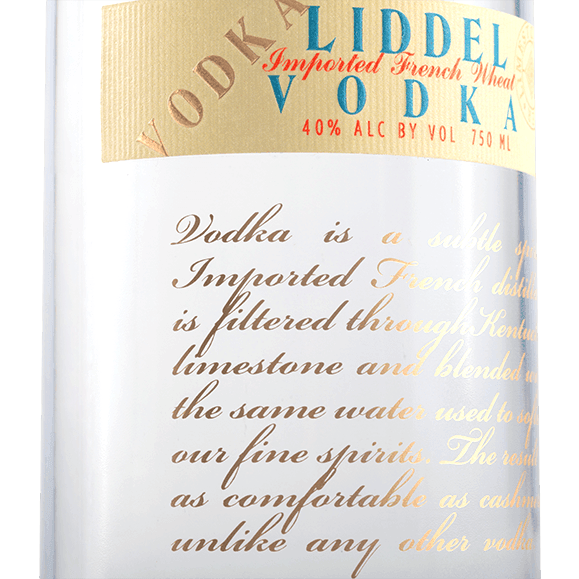 Story of Liddel Vodka on bottle