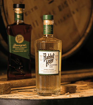 Rabbit Hole Bespoke Gin and Boxergrail Rye Whiskey bottles